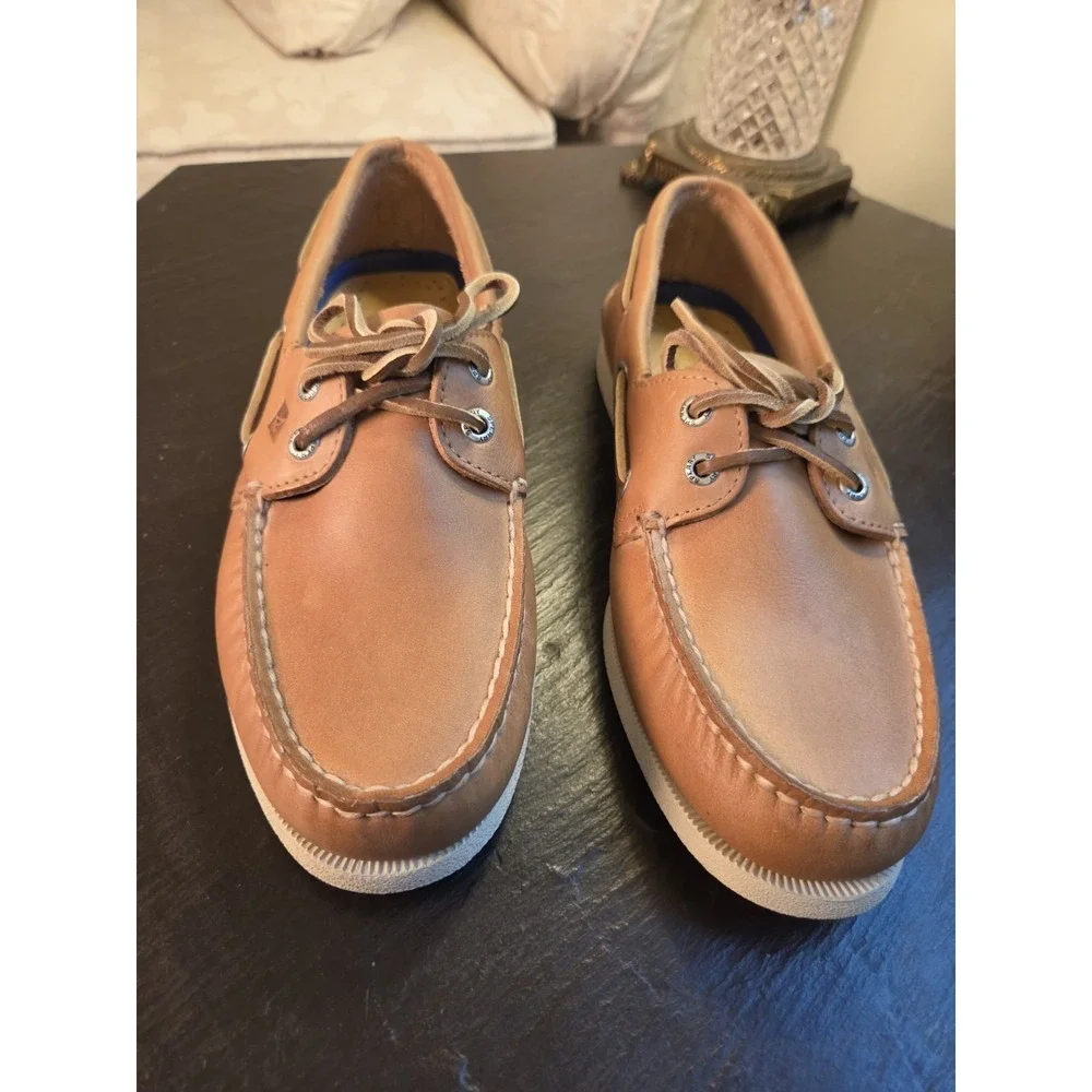 Sperry Men's Top Sider AO 2-Eye Moc Toe Leather Boat/Deck Shoes Cream 7.5 W NEW!